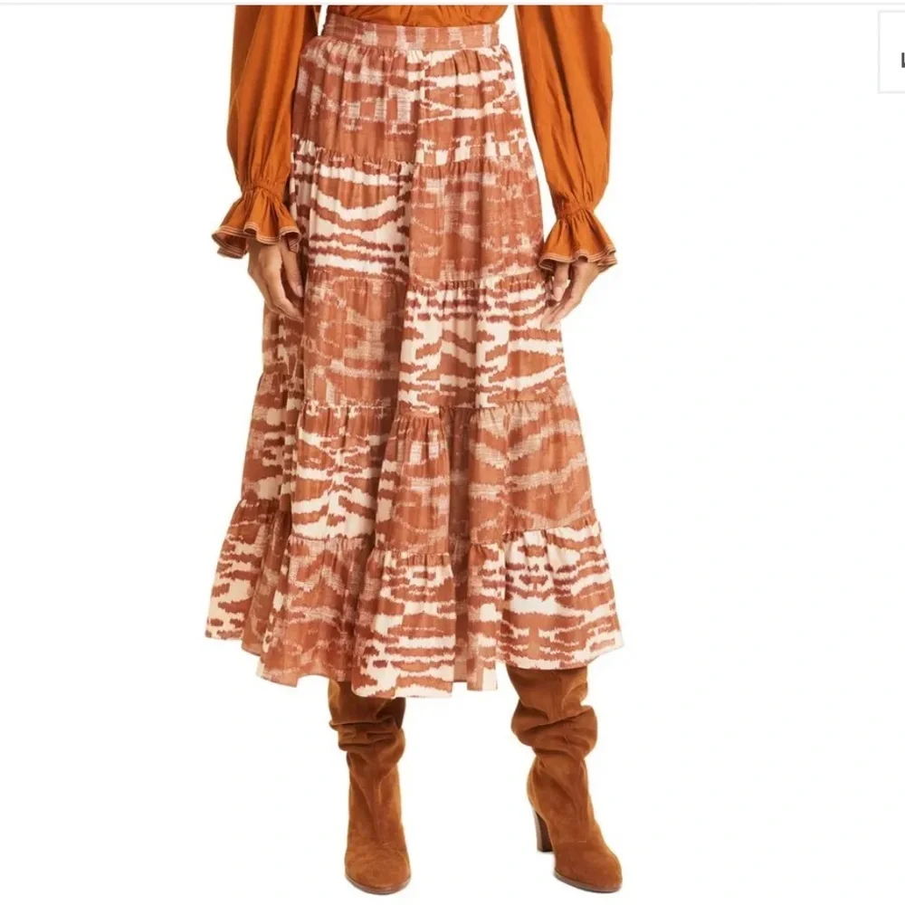 Ulla Johnson Aisa Silk Taffeta Tiered Midi Skirt